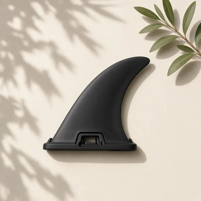 Illustration of a black nylon paddle board center fin with a snap-in base